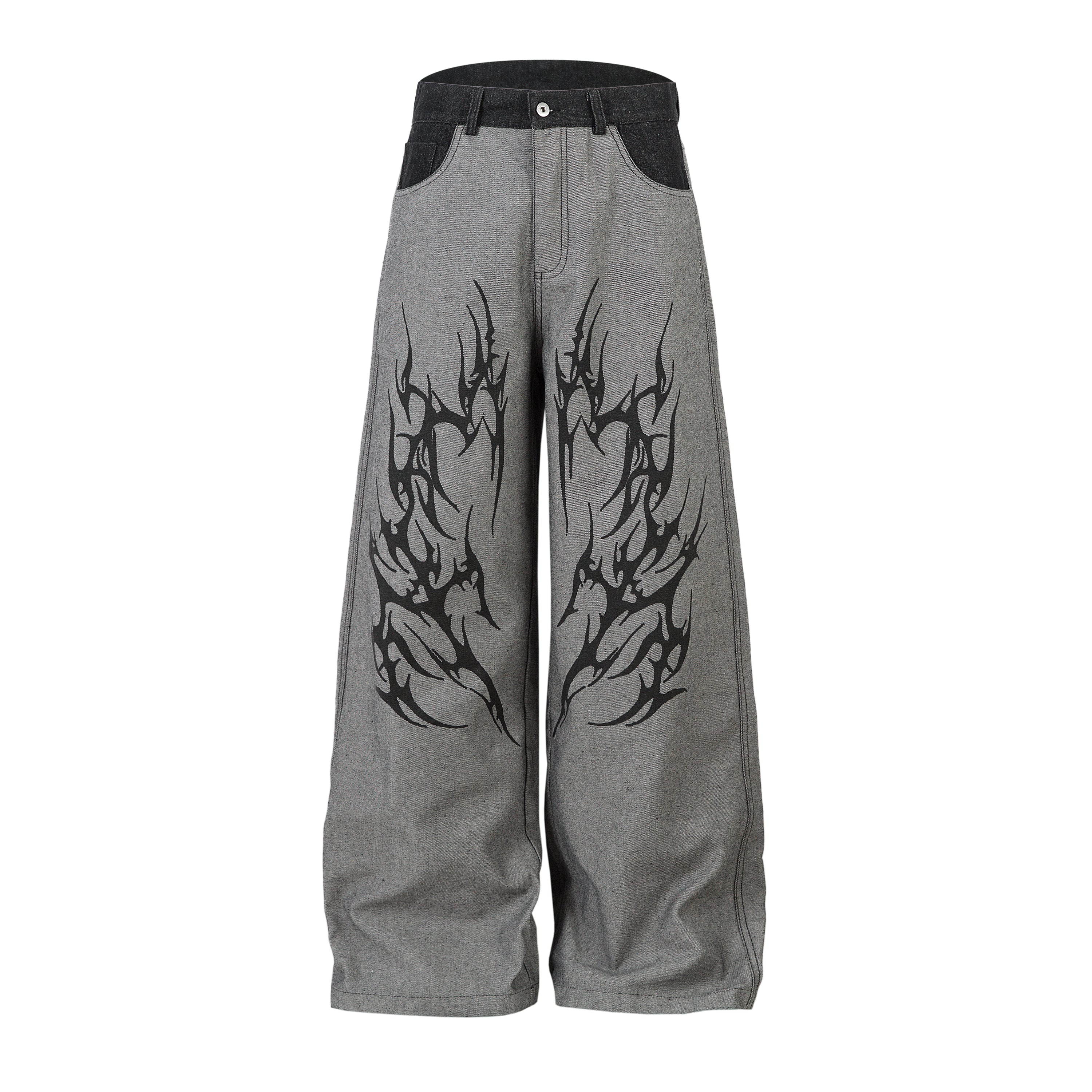 Tribal Graphic Wide-Leg Jeans | Oversized Streetwear Pants