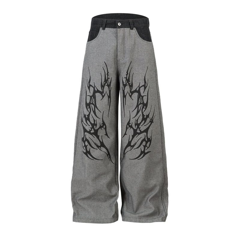 Tribal Graphic Wide-Leg Jeans | Oversized Streetwear Pants