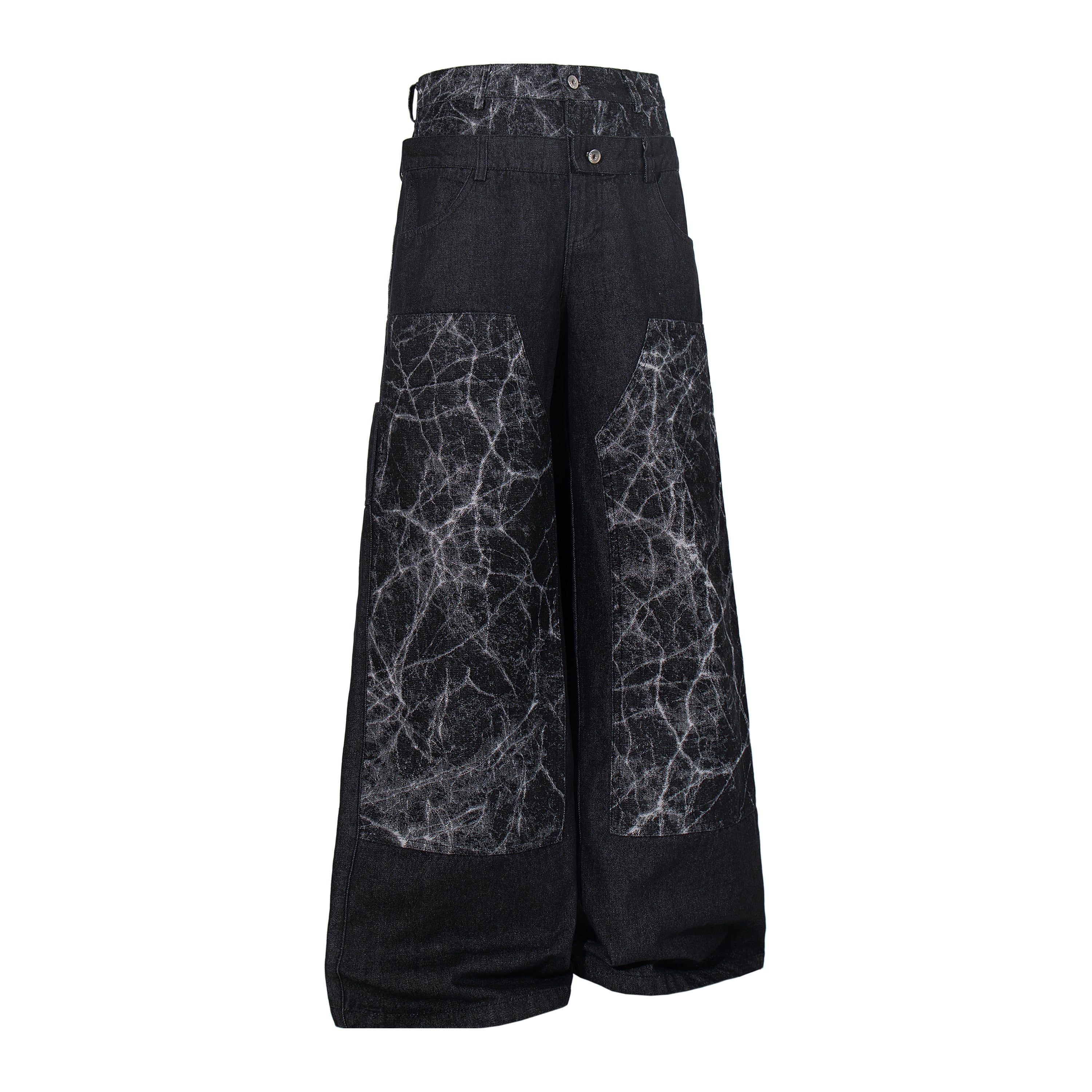 Omirad Cracked Panel Wide-Leg Denim Pants | Streetwear
