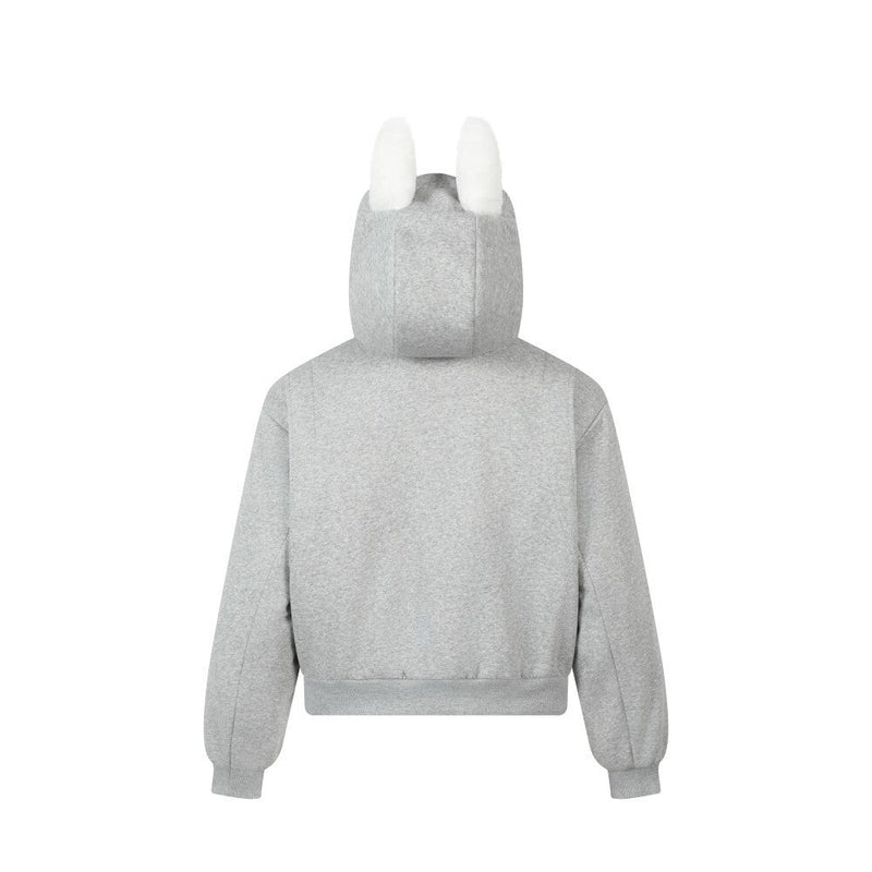 Bunny Ear Sherpa Lined Zip-Up Hoodie Jacket | Omirad