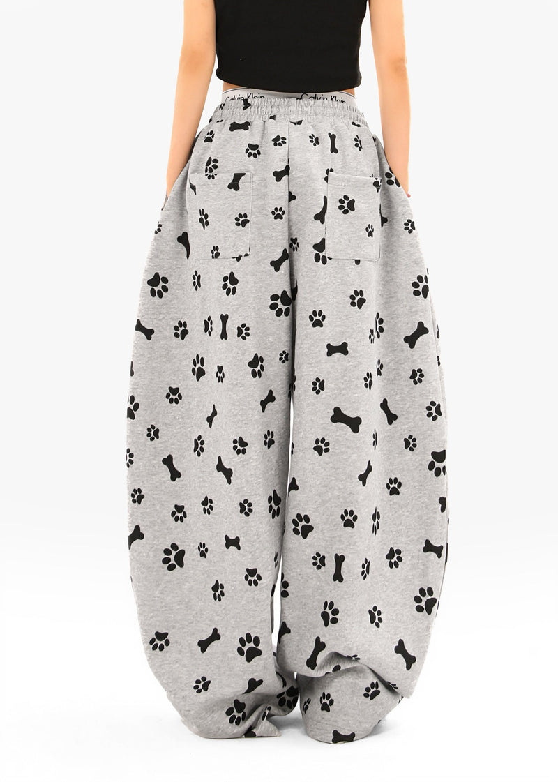 Paw Print Wide-Leg Lounge Pants | Dog Bone Streetwear Sweats