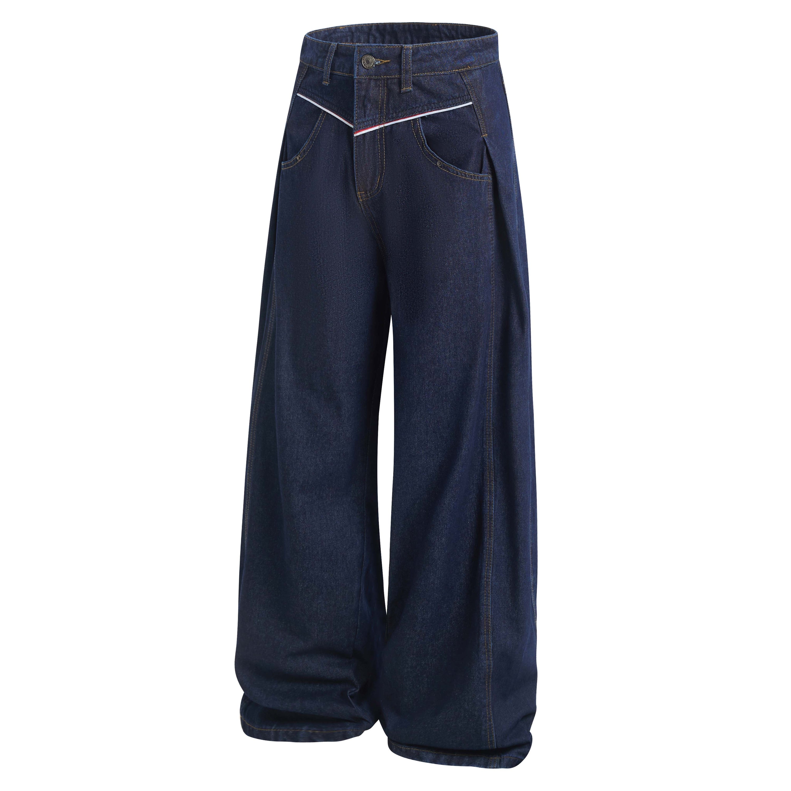 Omirad Contrast Piping Wide-Leg Jeans | Retro Street Denim