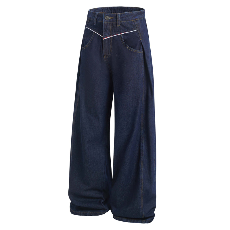 Omirad Contrast Piping Wide-Leg Jeans | Retro Street Denim