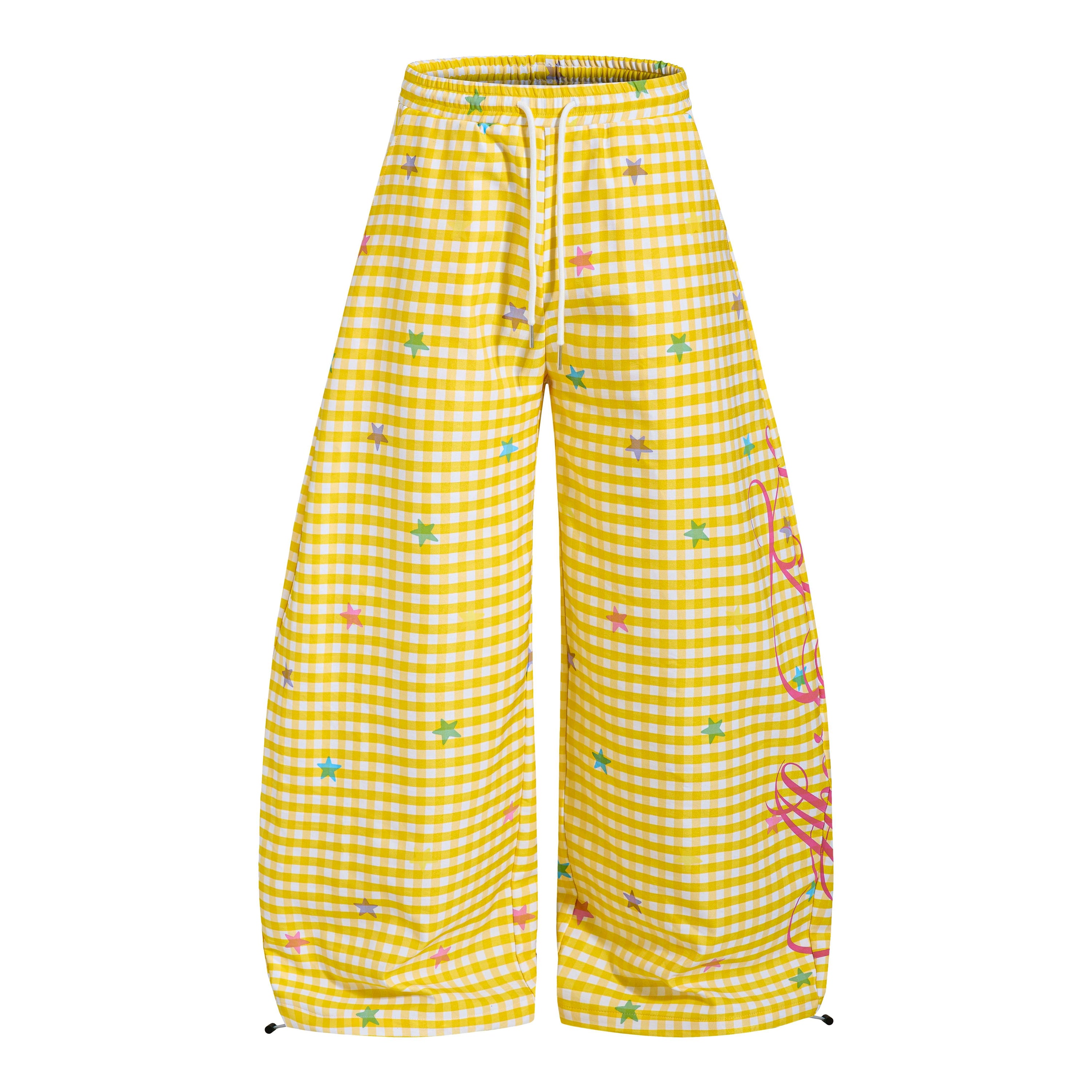 Pastel Gingham Balloon Pants | Y2K Wide-Leg Star Print