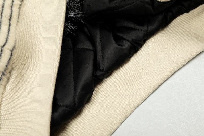 Faux-Fur Lined Striped Zip-Up Hoodie Jacket | SEAKOFF