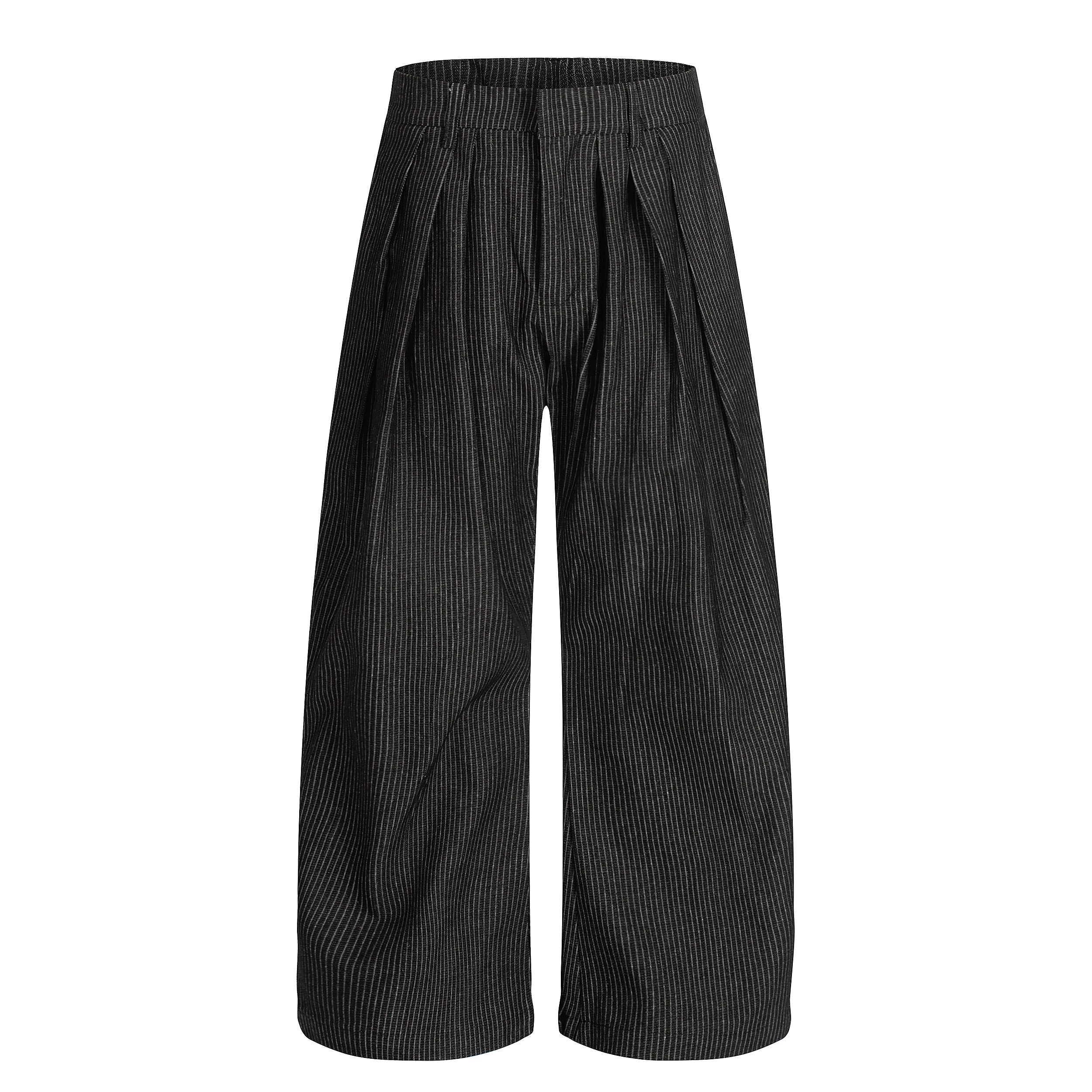 Pinstripe Wide-Leg Pleated Trousers | Relaxed Tailored Fit