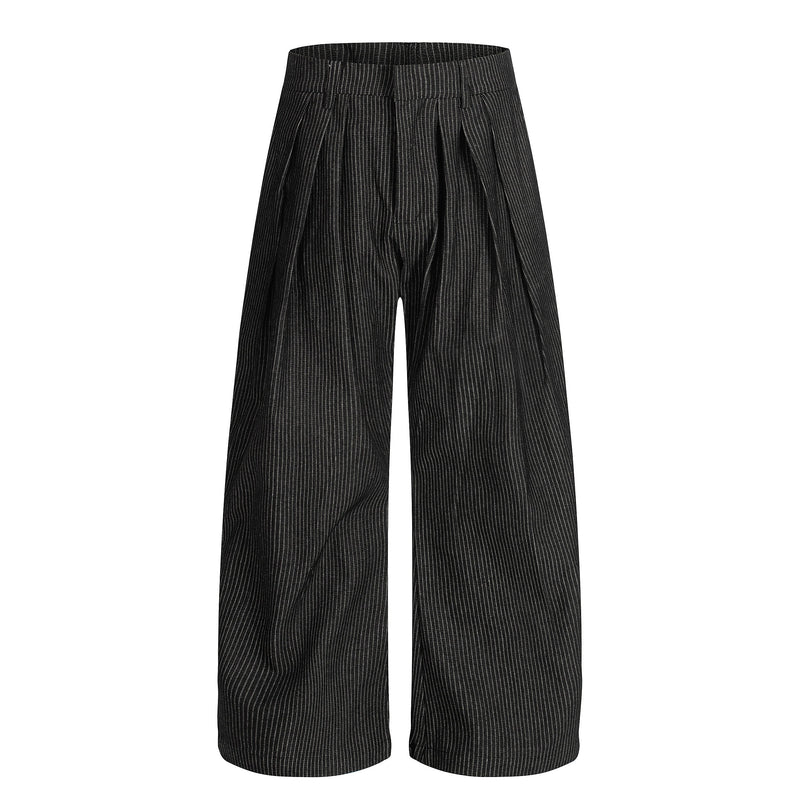 Pinstripe Wide-Leg Pleated Trousers | Relaxed Tailored Fit