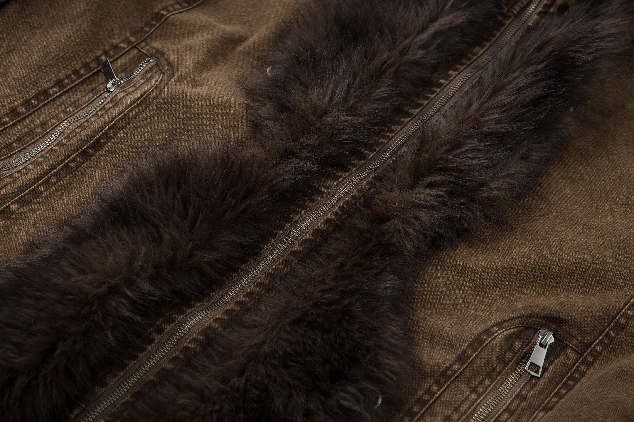 Fur-Lined Toggle Jacket | Vintage Washed Streetwear Coat