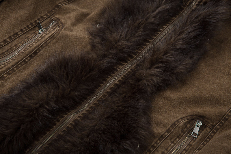 Fur-Lined Toggle Jacket | Vintage Washed Streetwear Coat