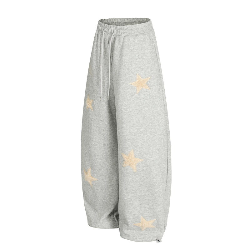 Fuzzy Star Appliqué Wide-Leg Sweatpants | Happy Ronteng