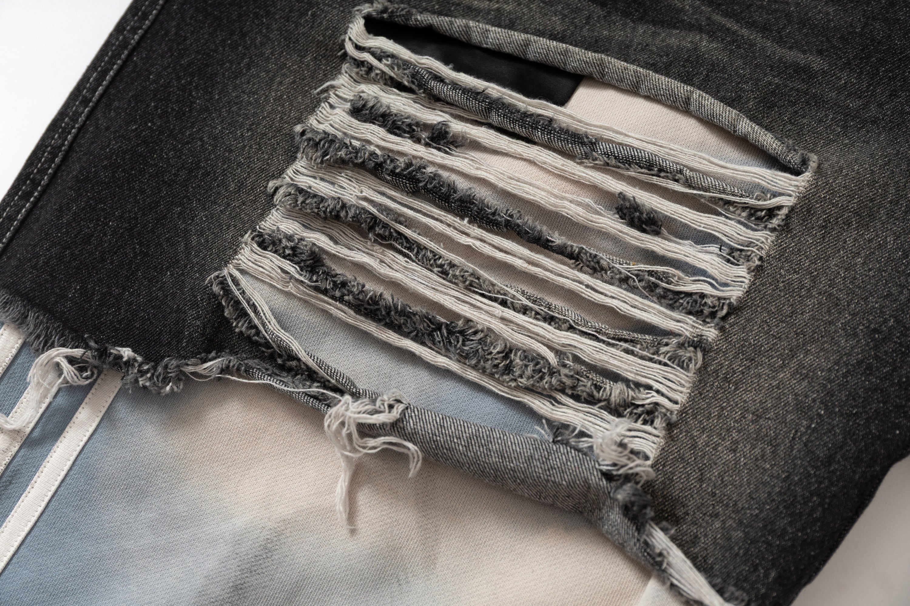 Omirad Dual-Tone Distressed Patchwork Barrel-Leg Jeans