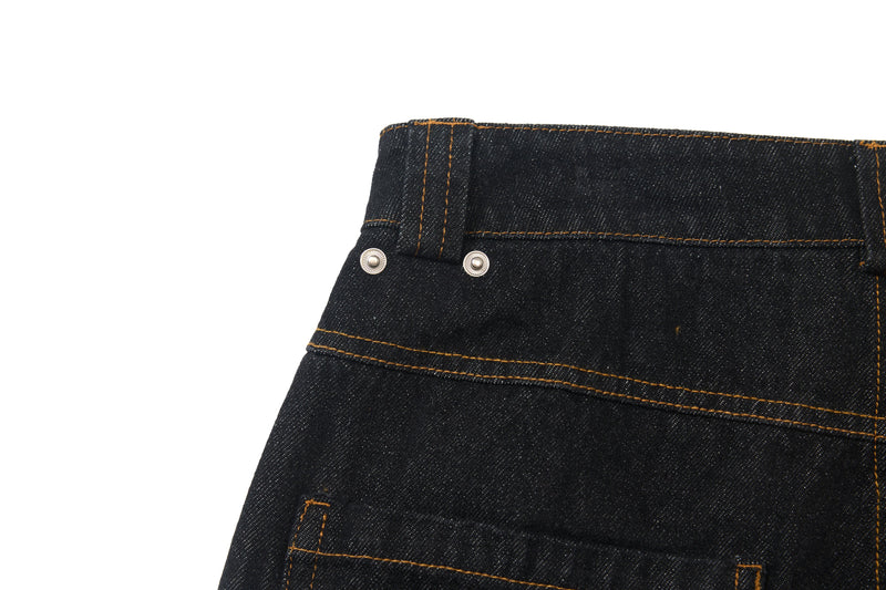 Wide-Leg Jeans with Red Embroidery & Side Drape | SEAKOFF