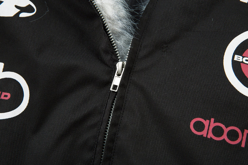 Racing Patch Faux Fur Hood Jacket | Color-Block Nylon