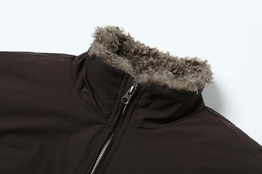 Faux Shearling Lined Bomber Jacket | Stand Collar Winter Coat