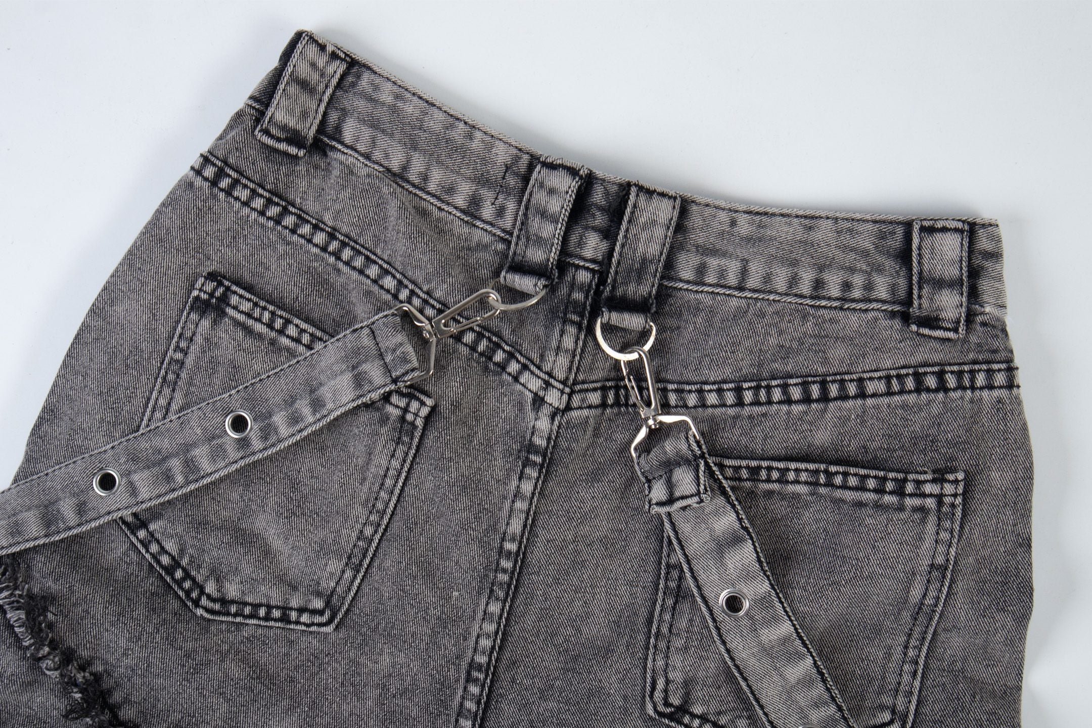 Omirad Deconstructed Strap Cargo Jeans | Washed Black Denim