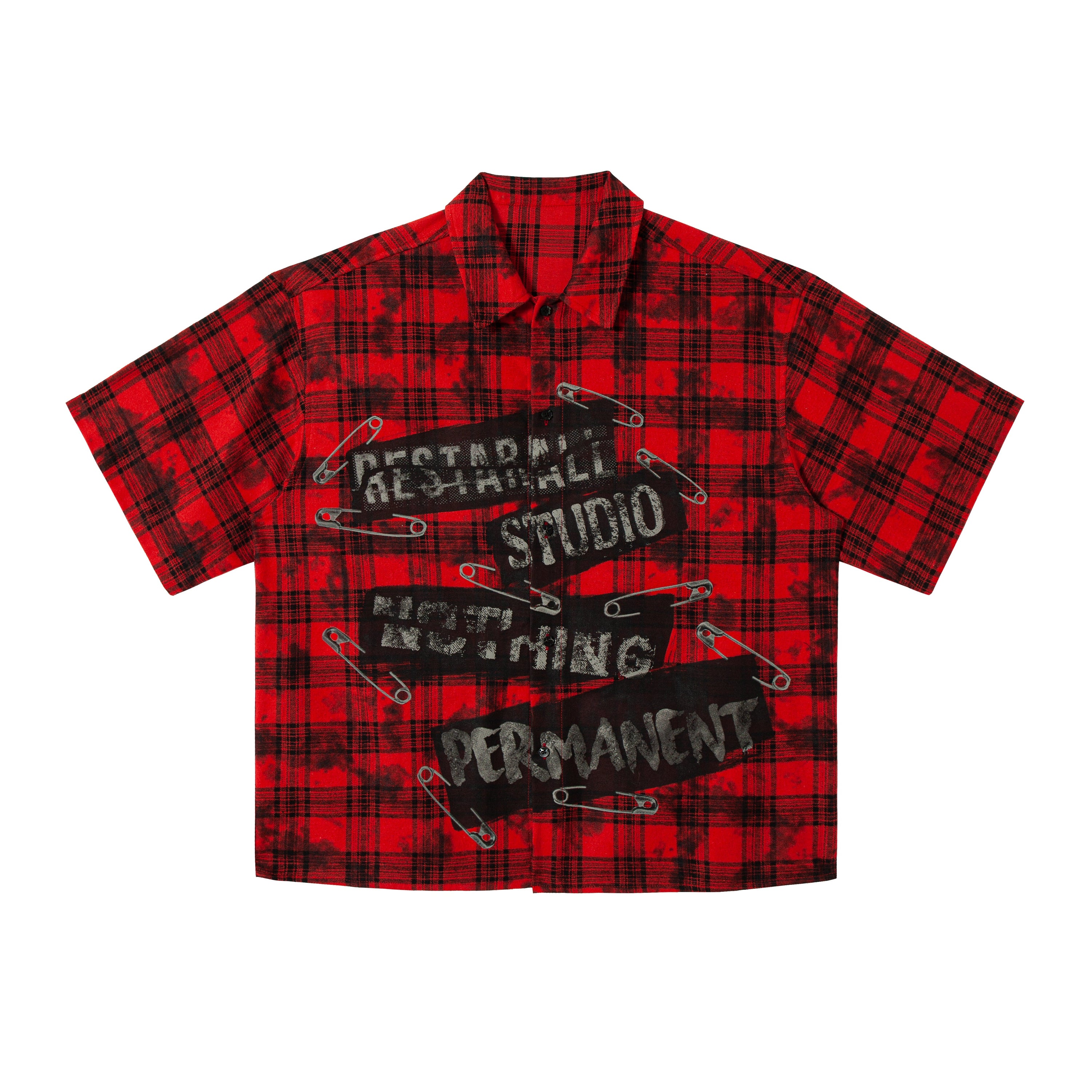 Punk Plaid Graphic Cropped Shirt | Red Grunge Button-Up