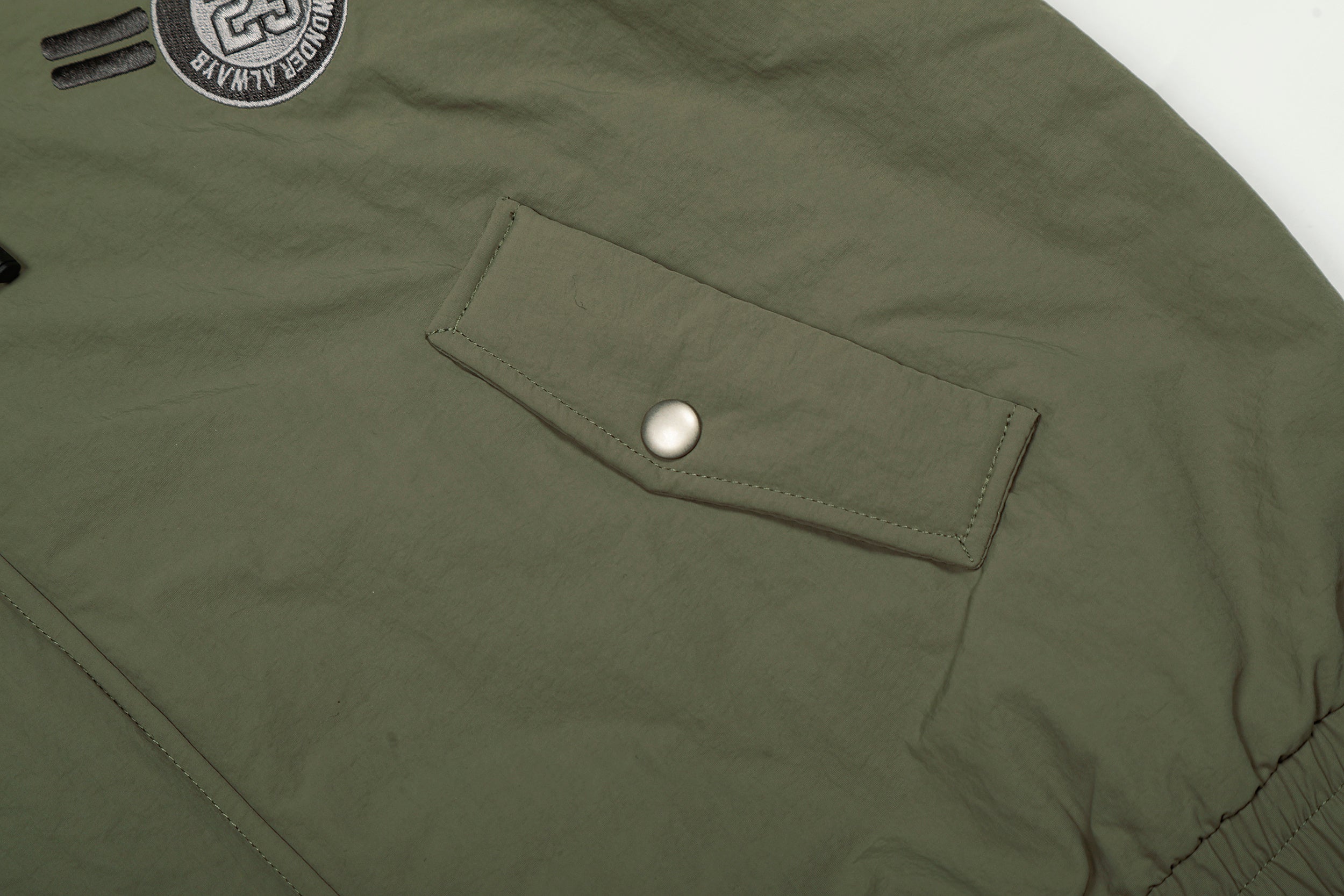 Varsity Patch Faux Fur Hooded Puffer Jacket | Army Green
