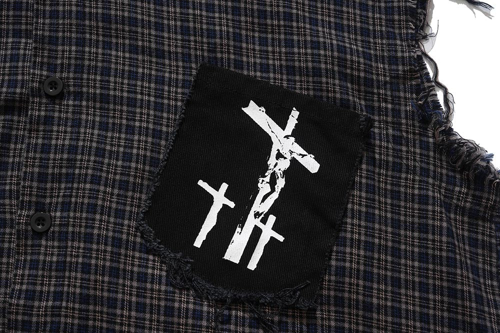 Omirad Raw-Edge Plaid Sleeveless Cotton Shirt | Streetwear