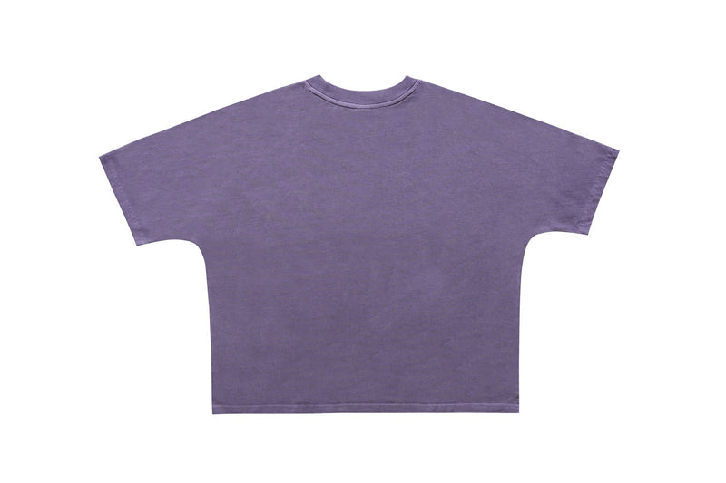 Vintage washed purple oversized tee with a blank back, relaxed fit, and faded distressed finish