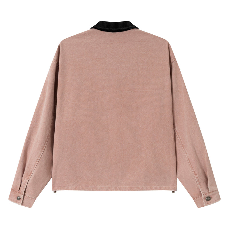 Omirad Washed Zip-Up Jacket | Corduroy Collar Streetwear