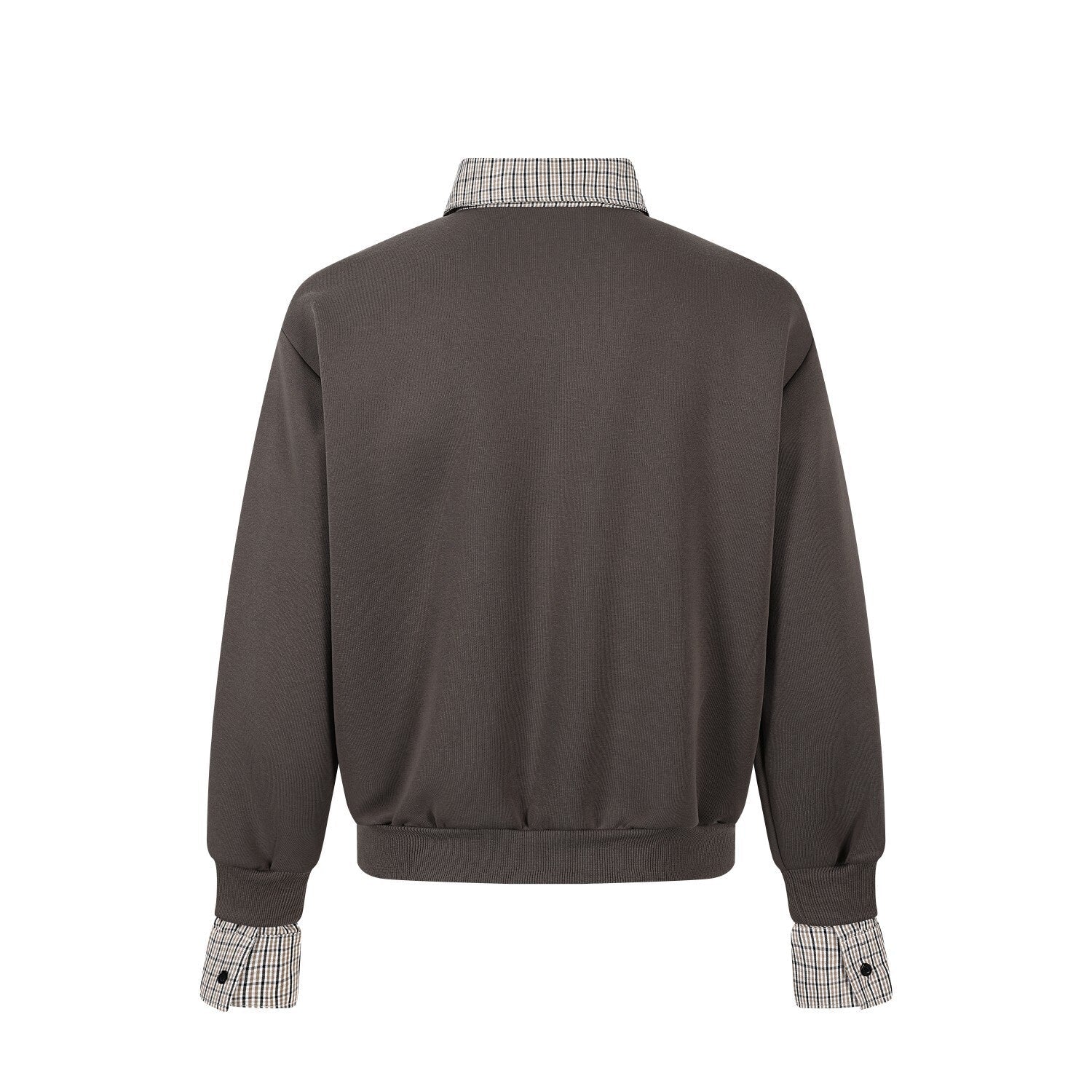 Layered Checkered Collar Half-Zip Pullover | Relaxed Fit
