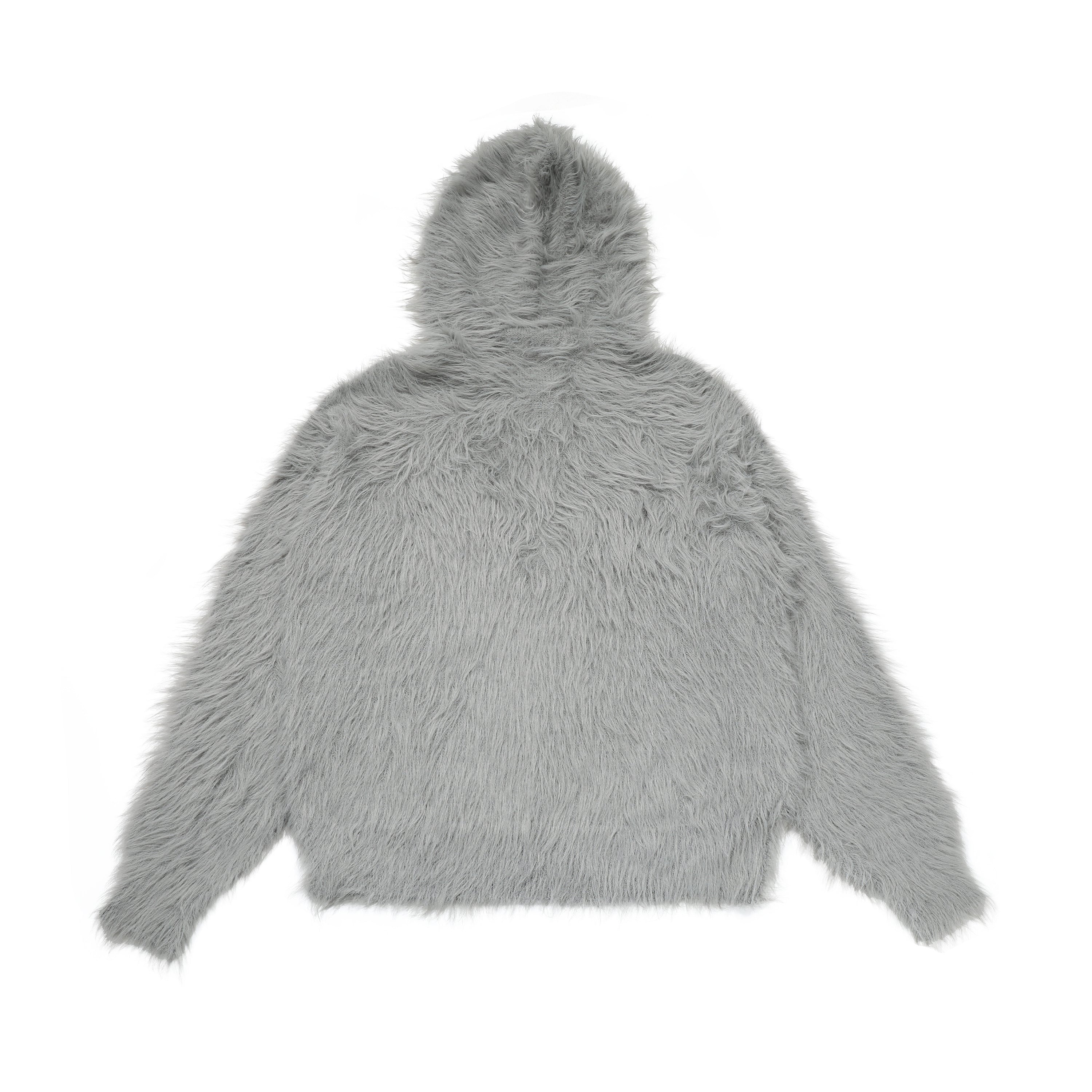 Omirad Fuzzy Patch Knit Hoodie Sweater | Shaggy Grunge Pullover