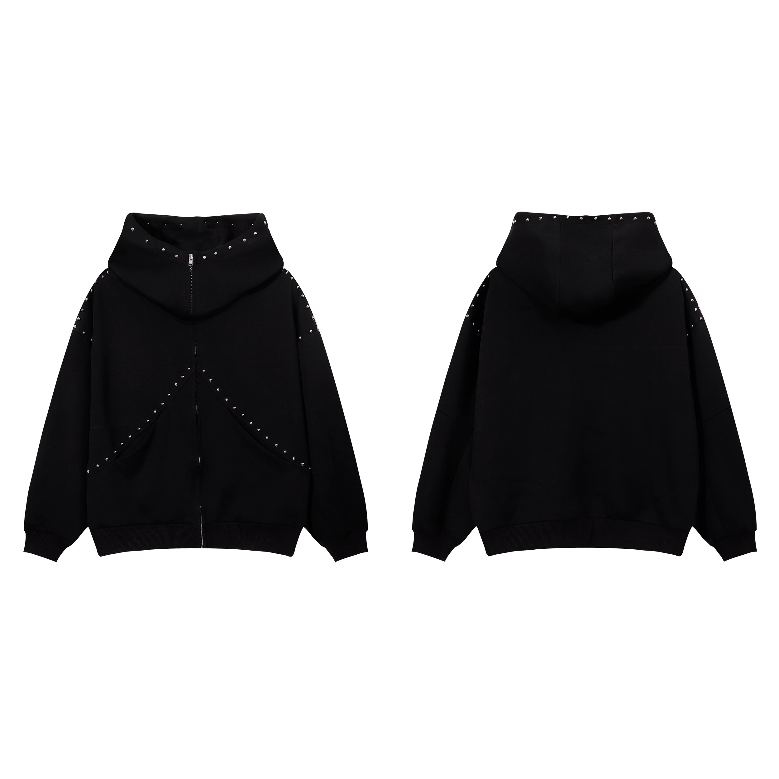 Omirad Studded Arc Zip Hoodie | Metal Stud Detail Streetwear