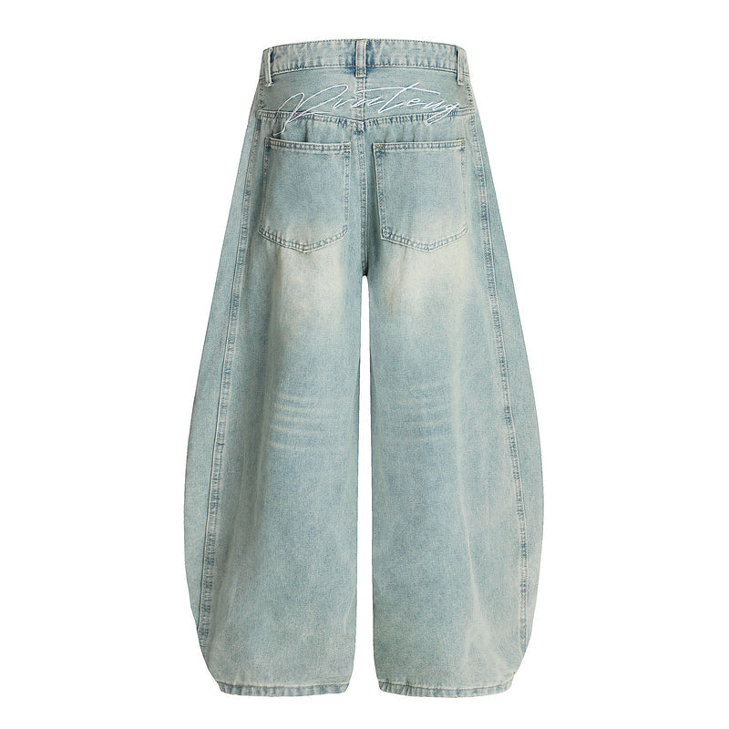 Omirad Curved Barrel Jeans | Wide Leg Vintage Wash Denim