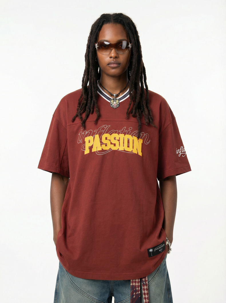 Inflation Passion Graphic V-Neck Tee | Varsity Streetwear