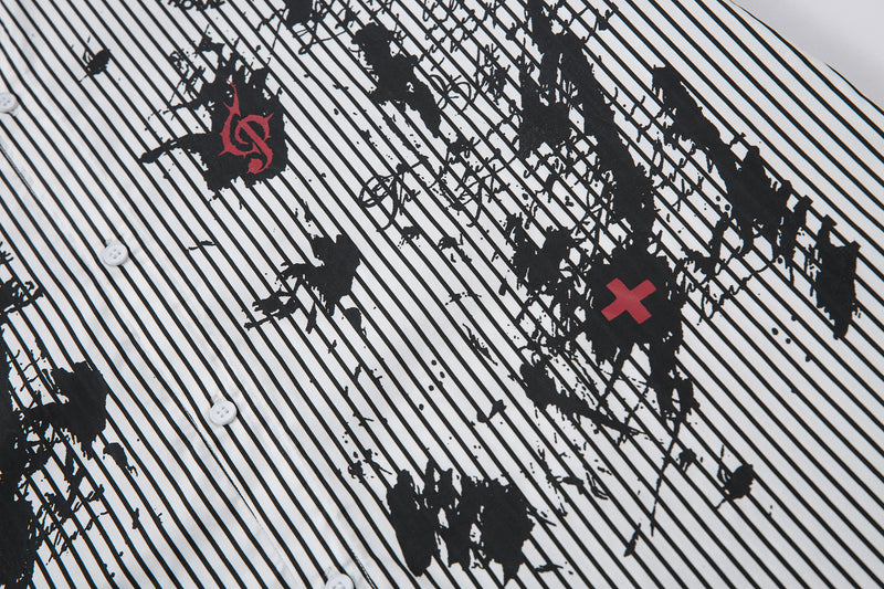 Ink-Splash Layered Stripe Shirt | Streetwear Graffiti Graphic
