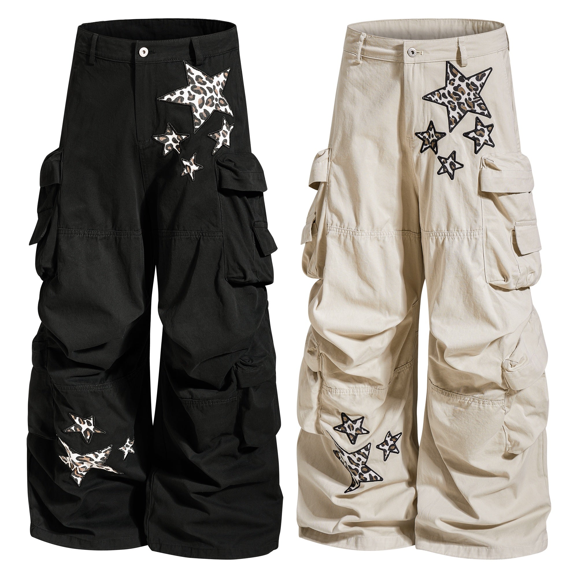 Leopard Star Multi-Pocket Cargo Pants | Y2K Streetwear