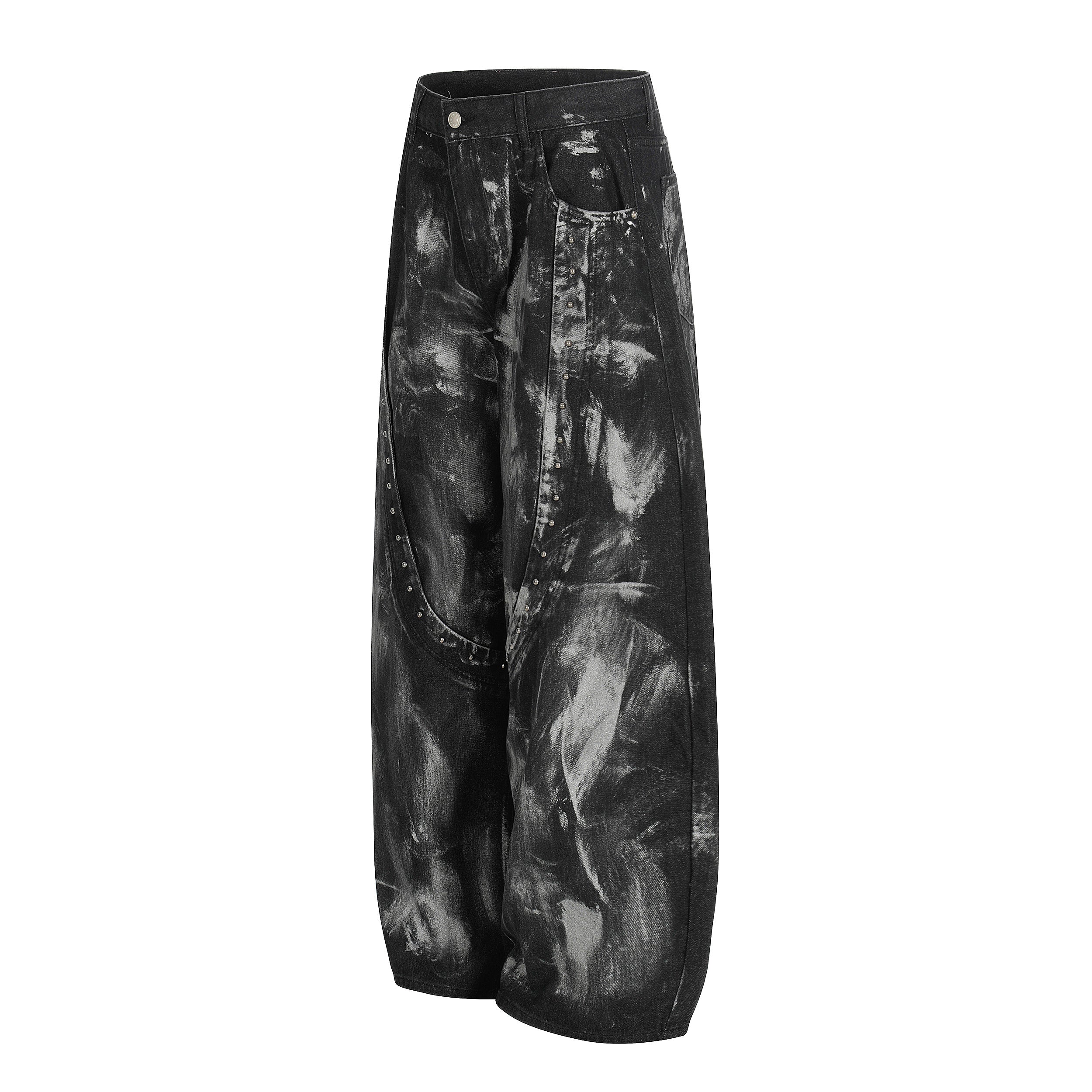 Omirad Painted Crescent Wide-Leg Jeans | Studded Streetwear