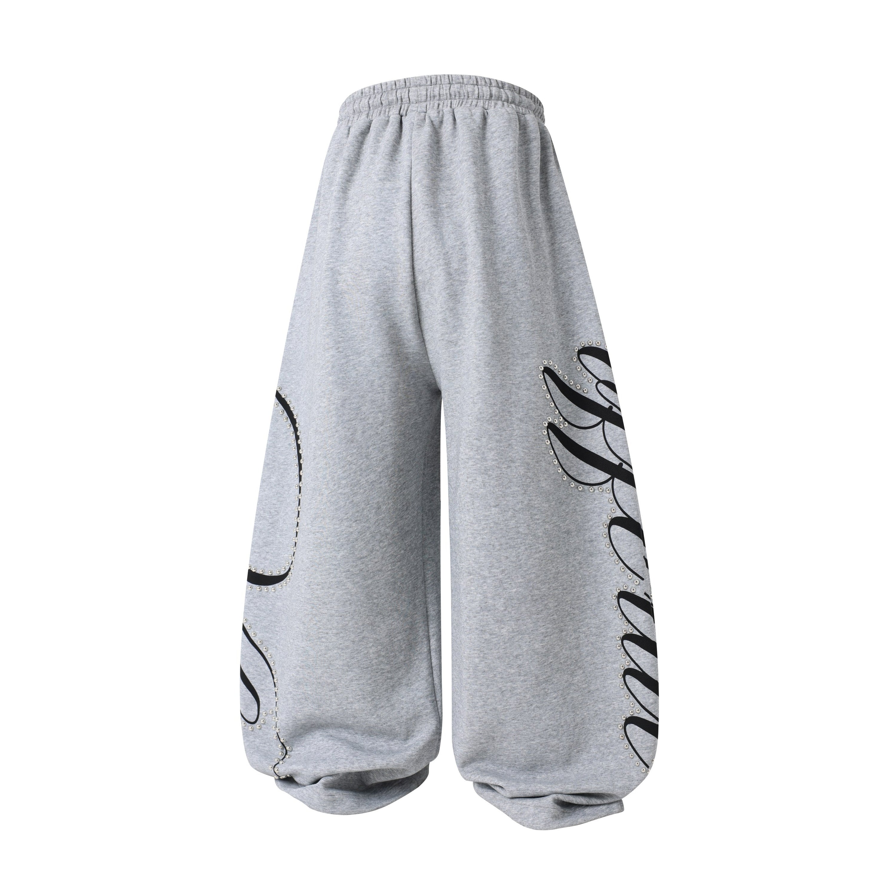 Omirad Studded Script Sweatpants | Wide-Leg Streetwear