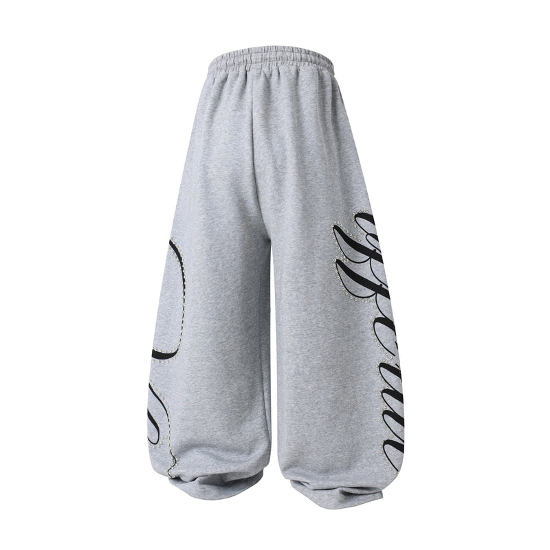 Omirad Studded Script Sweatpants | Wide-Leg Streetwear