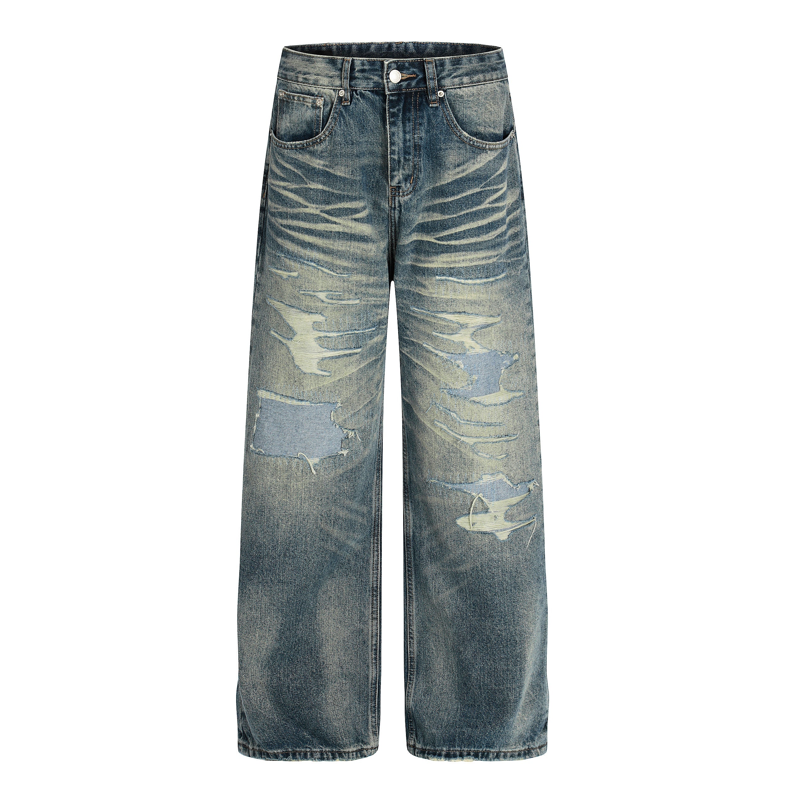 Omirad Vintage Washed Distressed Wide-Leg Jeans
