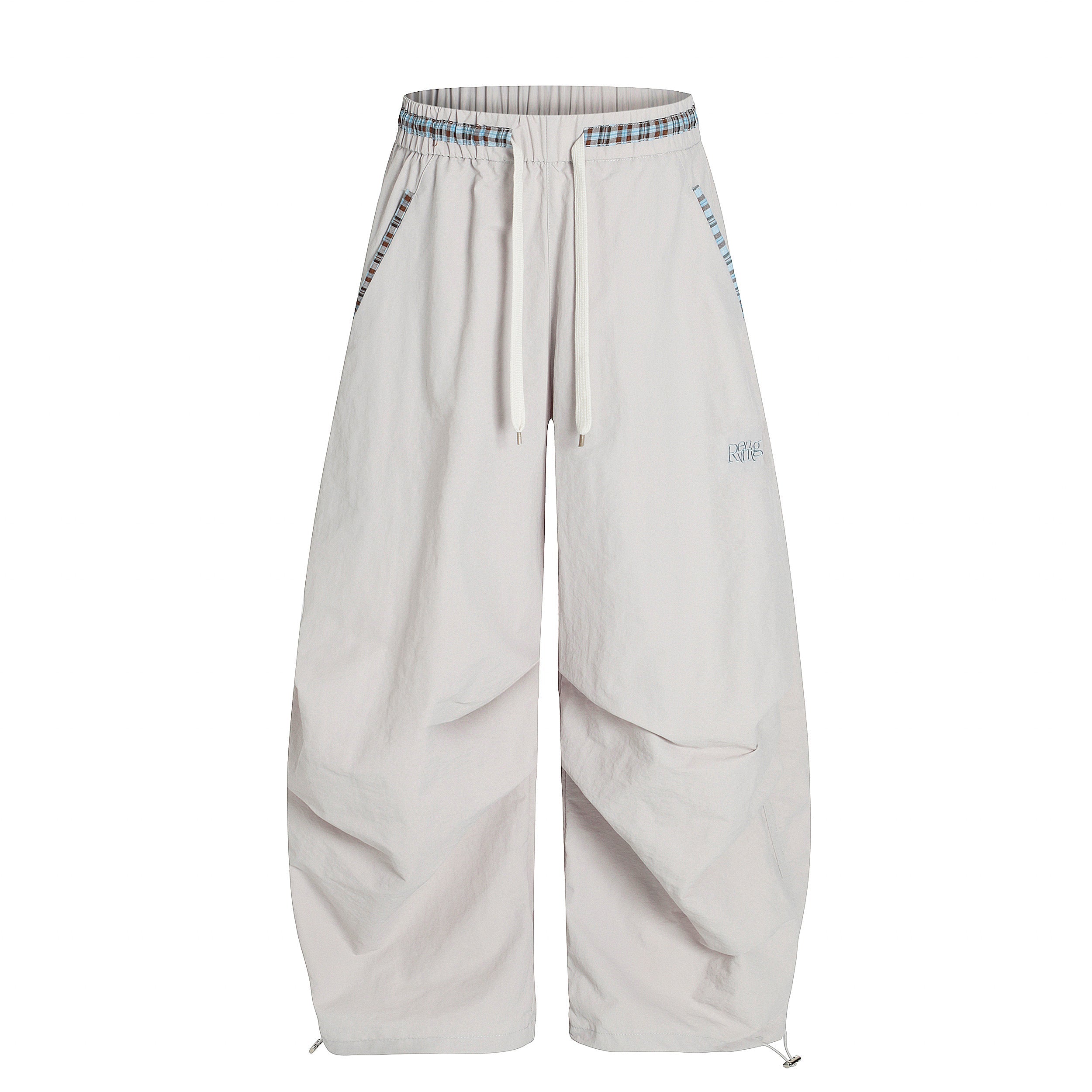 Nylon Plaid-Trim Stacked Pants | Wide-Leg Streetwear