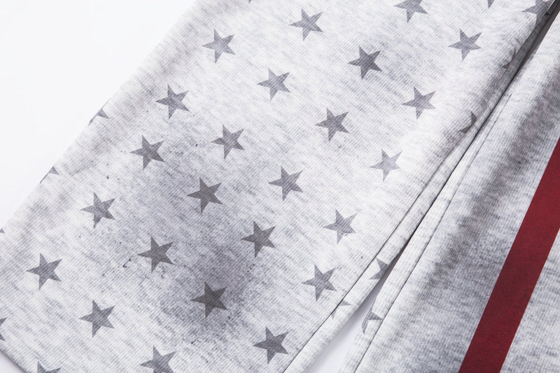 Star Print Wide-Leg Sweatpants with Contrast Side Stripes