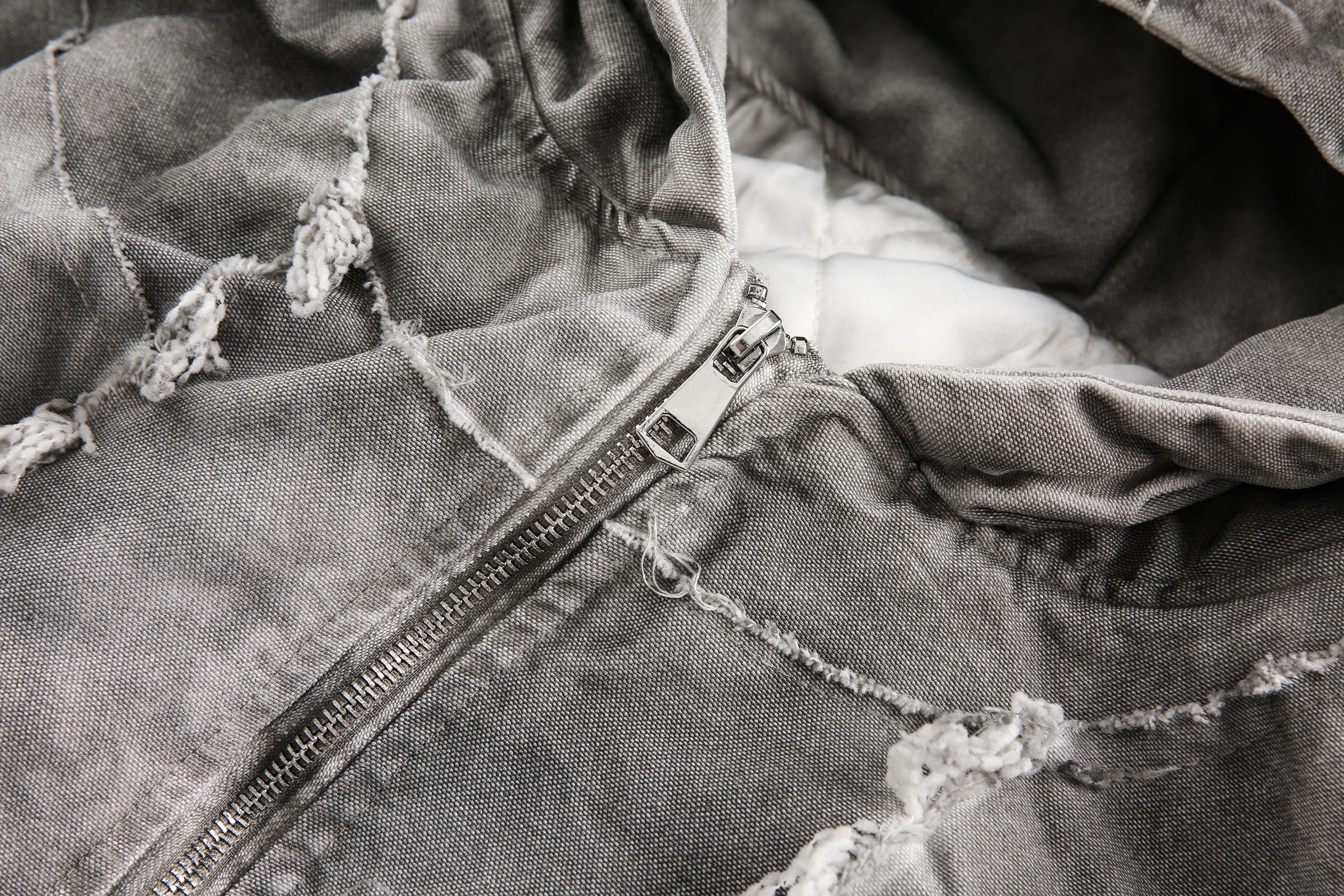 Distressed Patchwork Hoodie Jacket | Washed Streetwear