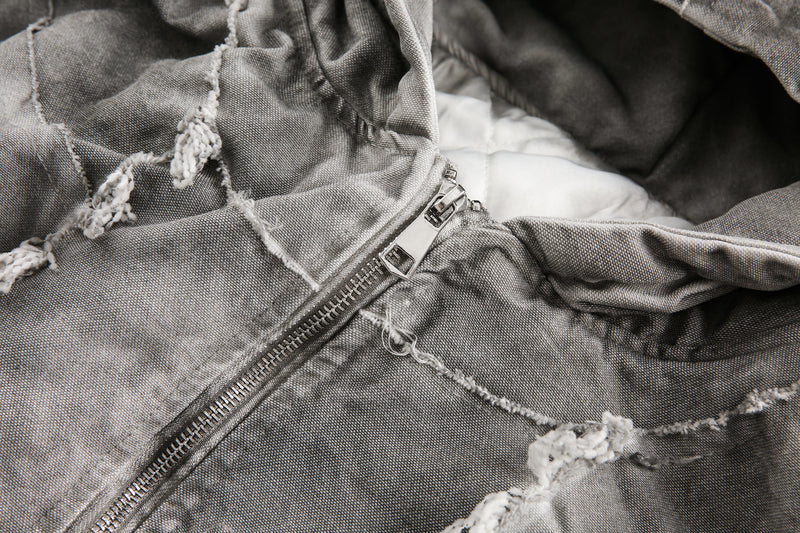 Distressed Patchwork Hoodie Jacket | Washed Streetwear