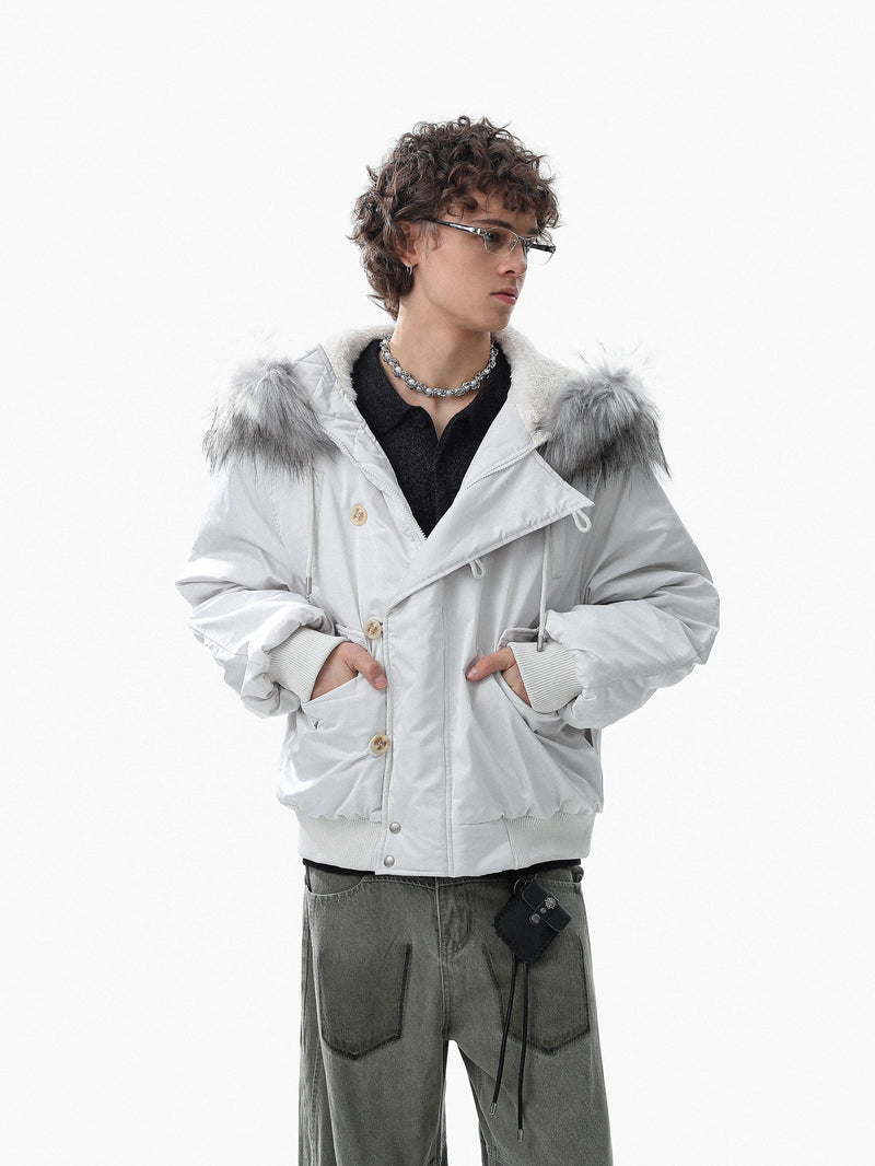 Faux Fur Trim Padded Bomber Jacket | Cropped Winter Coat