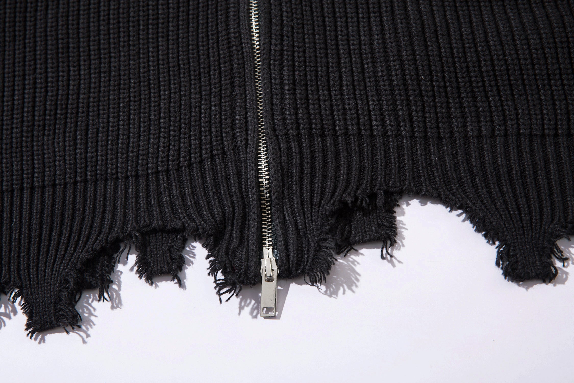 Distressed Zip-Up Knit Cardigan | Raw Hem Oversized Sweater