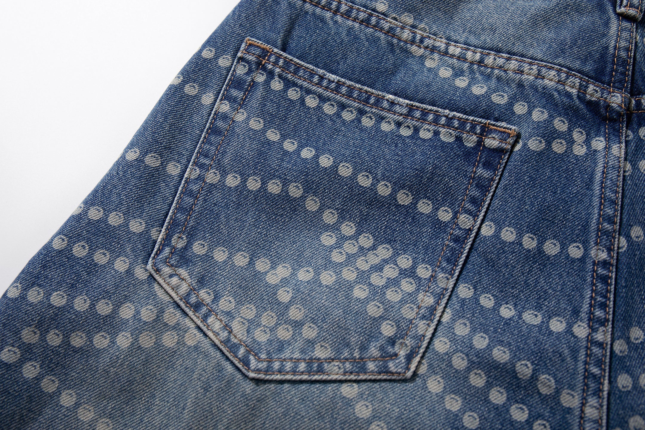 Wide-Leg Dot-Pattern Denim Pants | Washed Streetwear Jeans