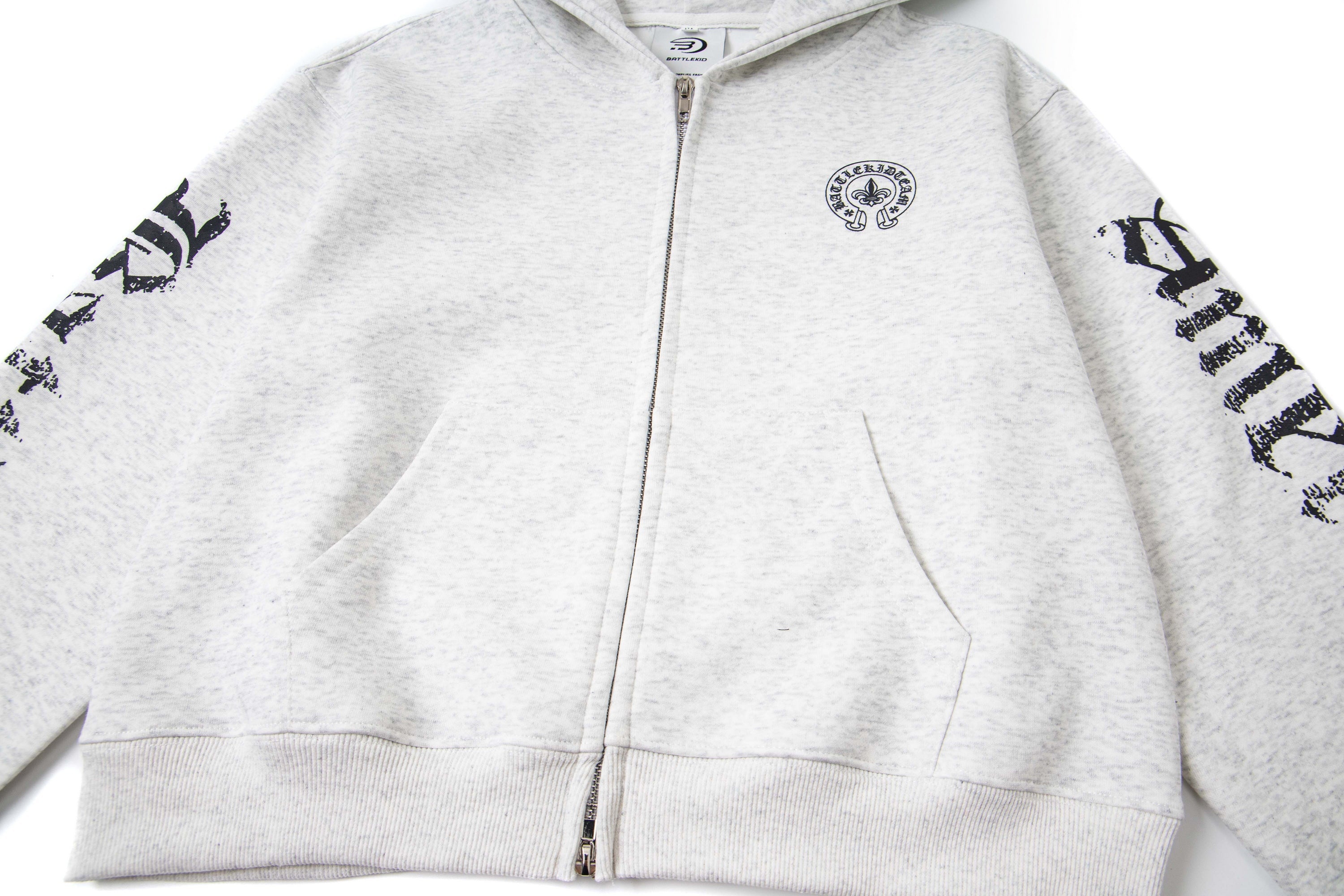 Gothic Letter Zip-Up Hoodie | Streetwear Crest Graphic