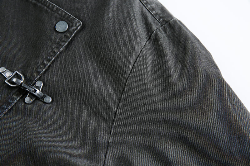 Metal Clasp Utility Jacket | Military-Inspired Cotton Jacket