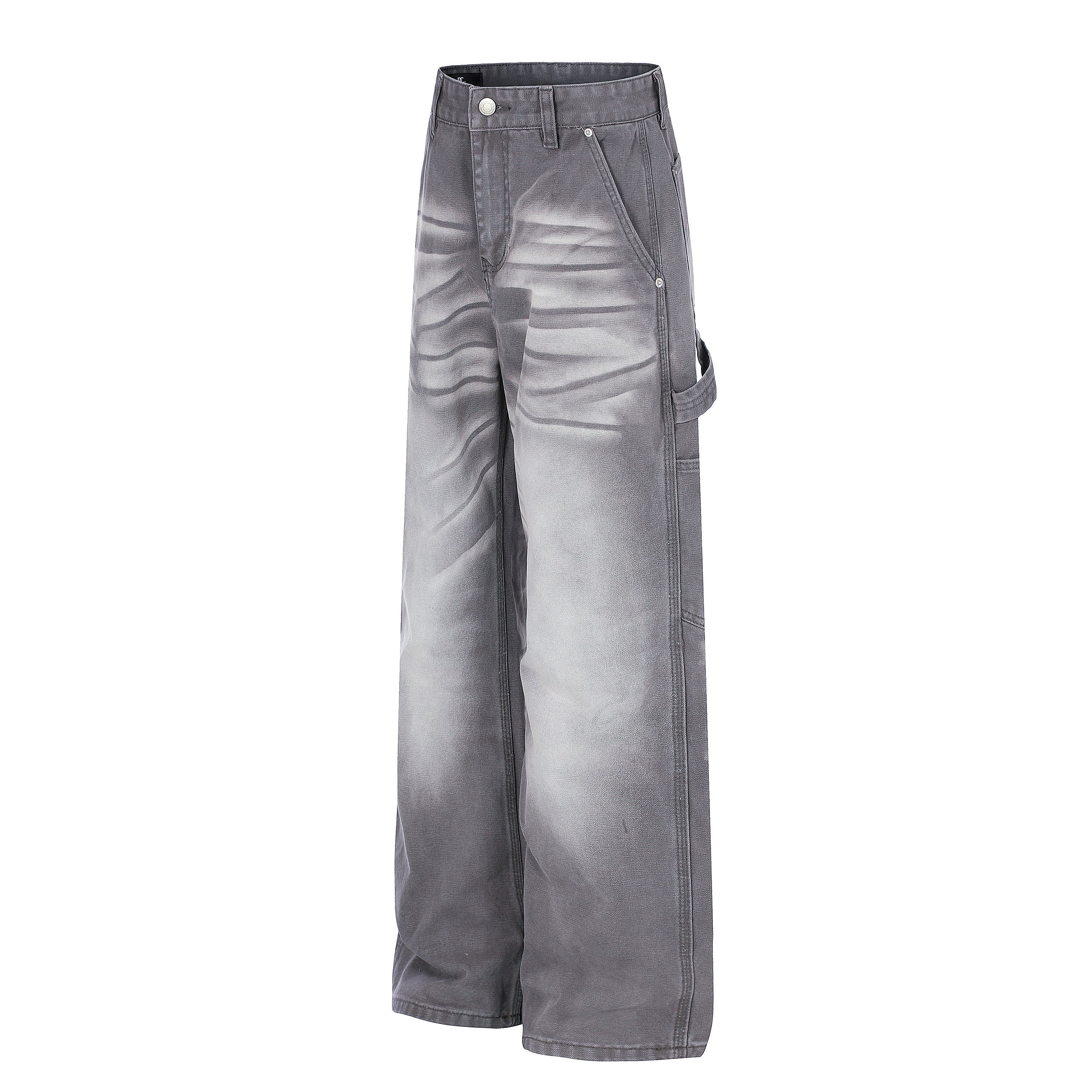Washed Wrinkle Effect Wide-Leg Denim Jeans | Omirad