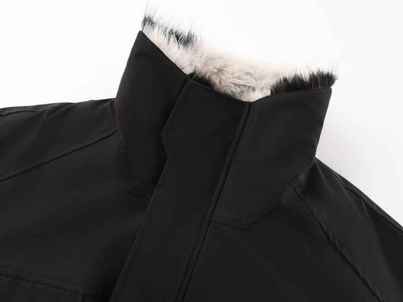 Omirad Zebra Faux Fur-Lined Black Bomber Jacket