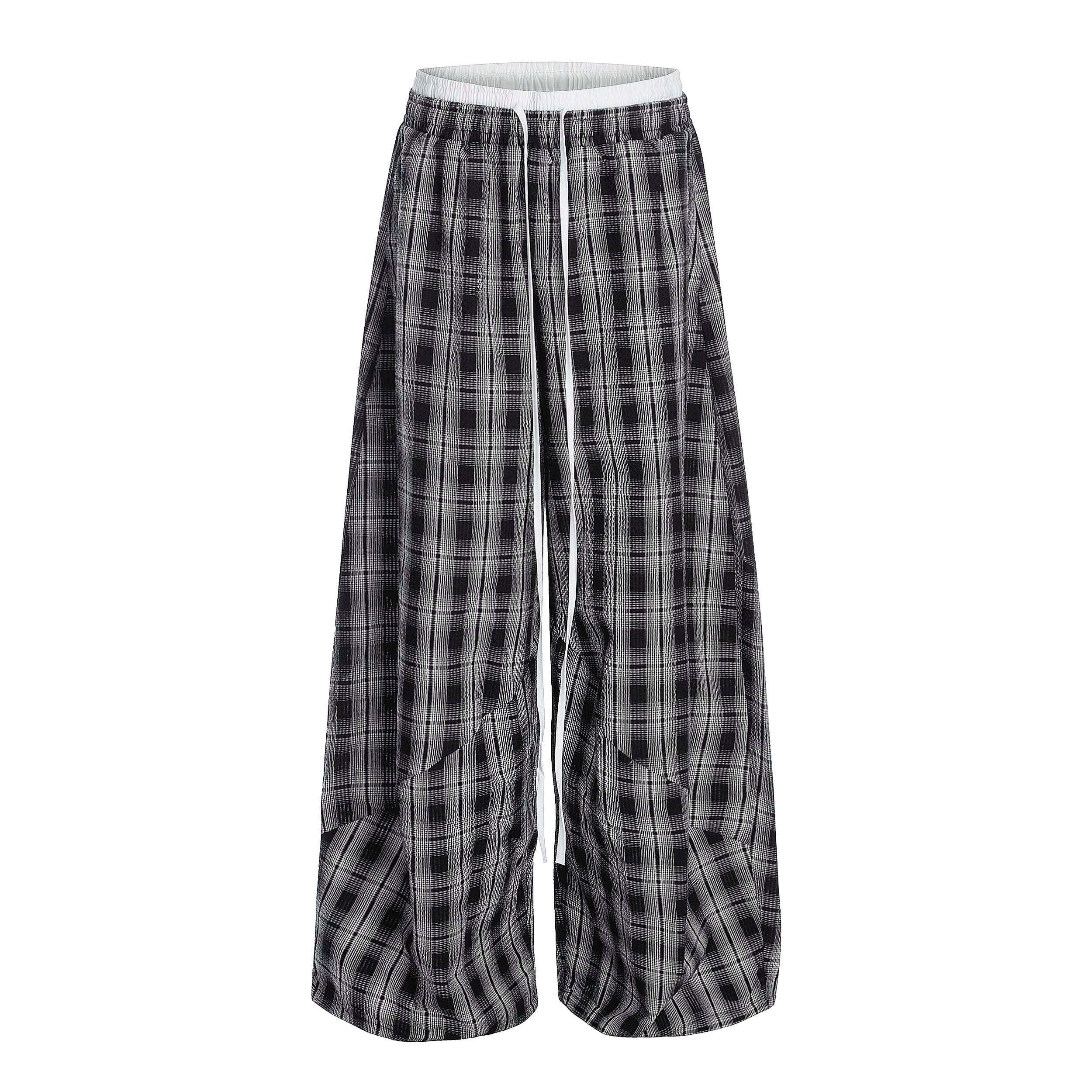 Omirad Plaid Barrel-Leg Pants | Wide-Leg Streetwear Trousers