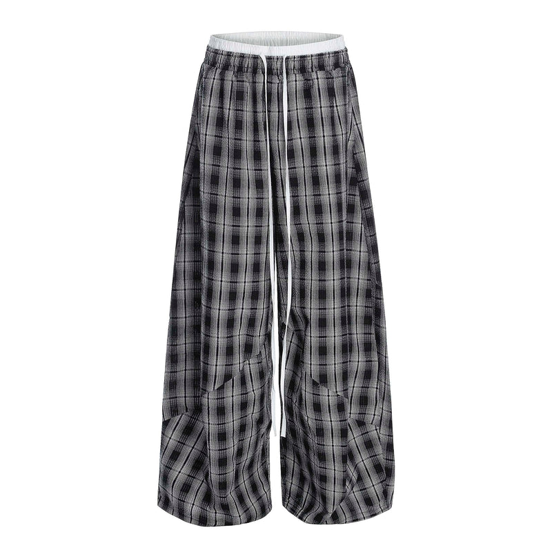 Omirad Plaid Barrel-Leg Pants | Wide-Leg Streetwear Trousers