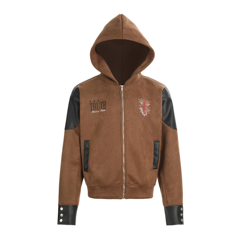 Truth Blazing Flame Mixed-Media Embroidered Hooded Jacket