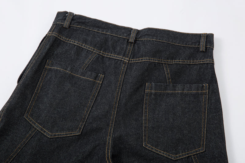 Multi-Panel Wide-Leg Denim Pants with Contrast Stitching